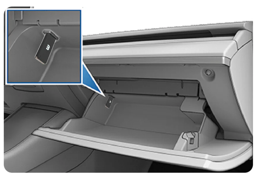 K3Y plugged into Tesla glovebox USB port